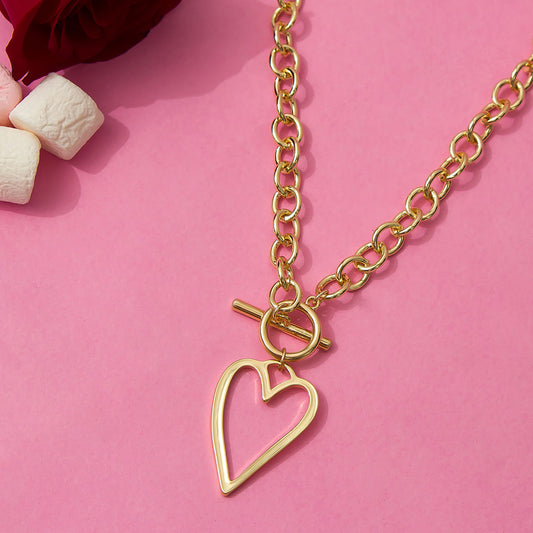 Statement Heart Charm Block Chain Necklace