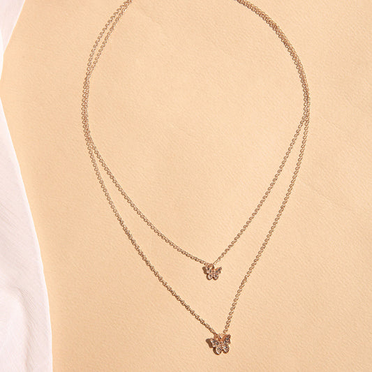 Gold Double Layered Butterfly Chain Necklace