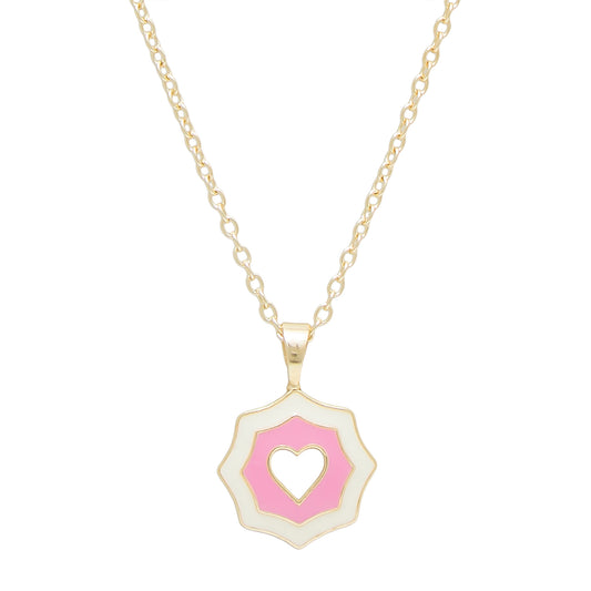 Pink and White Heart Pendant Enamel Necklace